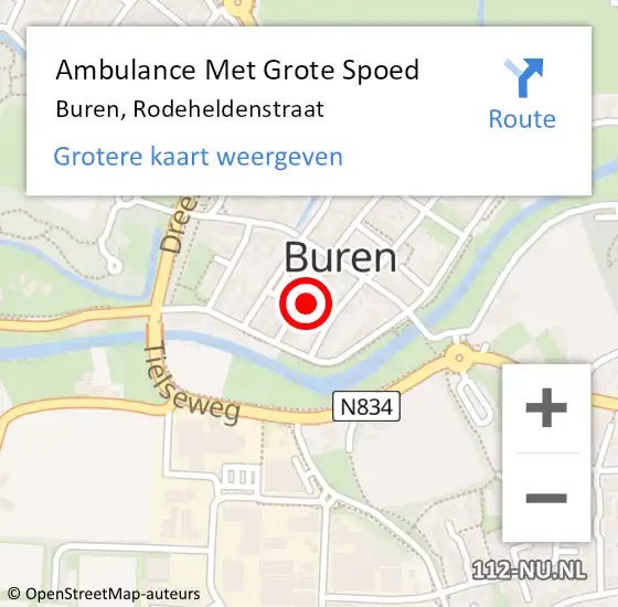 Locatie op kaart van de 112 melding: Ambulance Met Grote Spoed Naar Buren, Rodeheldenstraat op 13 juni 2021 08:47