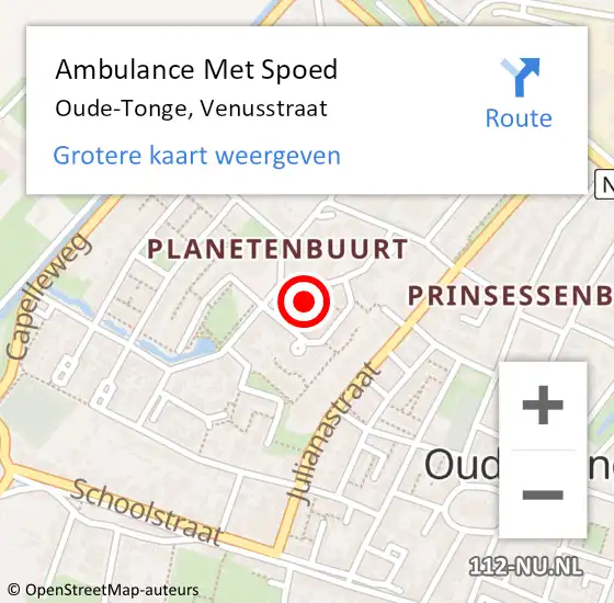Locatie op kaart van de 112 melding: Ambulance Met Spoed Naar Oude-Tonge, Venusstraat op 13 juni 2021 09:07