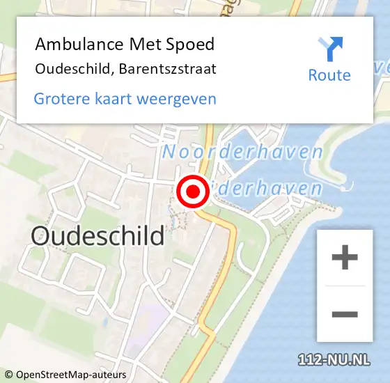Locatie op kaart van de 112 melding: Ambulance Met Spoed Naar Oudeschild, Barentszstraat op 13 juni 2021 09:32