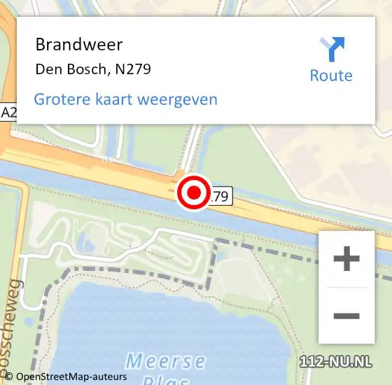 Locatie op kaart van de 112 melding: Brandweer Den Bosch, N279 op 13 juni 2014 08:22