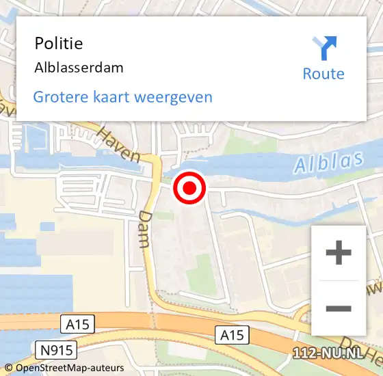 Locatie op kaart van de 112 melding: Politie Alblasserdam op 13 juni 2021 10:02