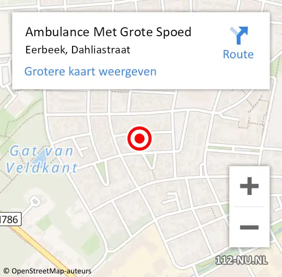 Locatie op kaart van de 112 melding: Ambulance Met Grote Spoed Naar Eerbeek, Dahliastraat op 13 juni 2021 10:03