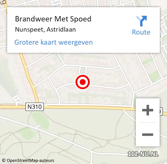 Locatie op kaart van de 112 melding: Brandweer Met Spoed Naar Nunspeet, Astridlaan op 13 juni 2021 10:06