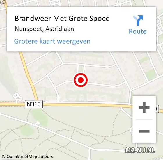 Locatie op kaart van de 112 melding: Brandweer Met Grote Spoed Naar Nunspeet, Astridlaan op 13 juni 2021 10:07