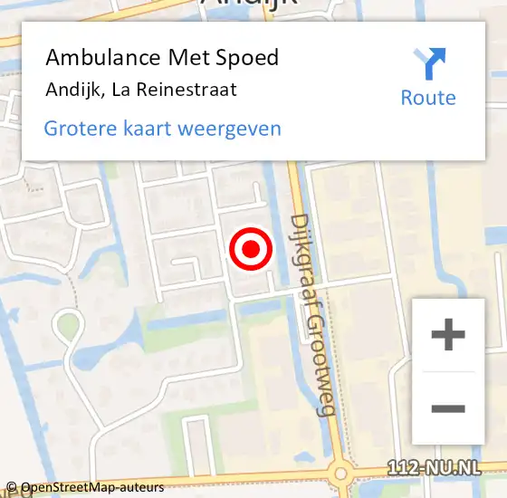 Locatie op kaart van de 112 melding: Ambulance Met Spoed Naar Andijk, La Reinestraat op 13 juni 2021 11:31