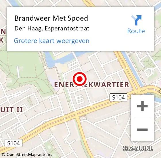 Locatie op kaart van de 112 melding: Brandweer Met Spoed Naar Den Haag, Esperantostraat op 13 juni 2021 11:39