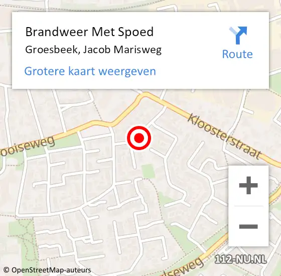 Locatie op kaart van de 112 melding: Brandweer Met Spoed Naar Groesbeek, Jacob Marisweg op 13 juni 2021 11:53