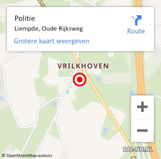 Locatie op kaart van de 112 melding: Politie Liempde, Oude Rijksweg op 13 juni 2021 11:54