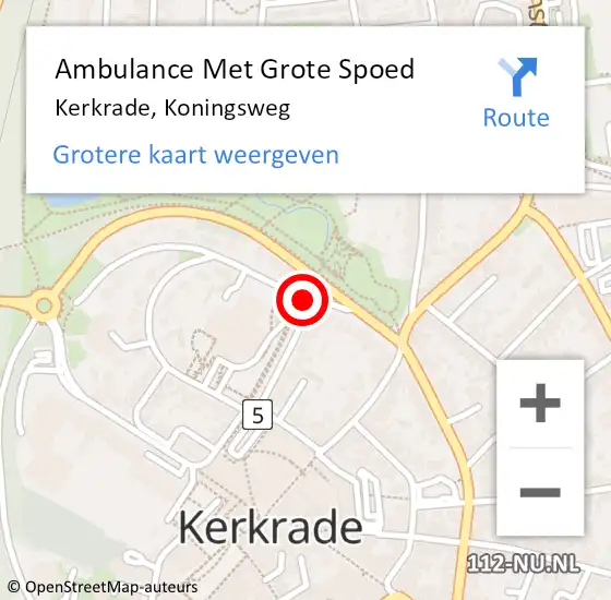 Locatie op kaart van de 112 melding: Ambulance Met Grote Spoed Naar Kerkrade, Koningsweg op 13 juni 2021 12:08