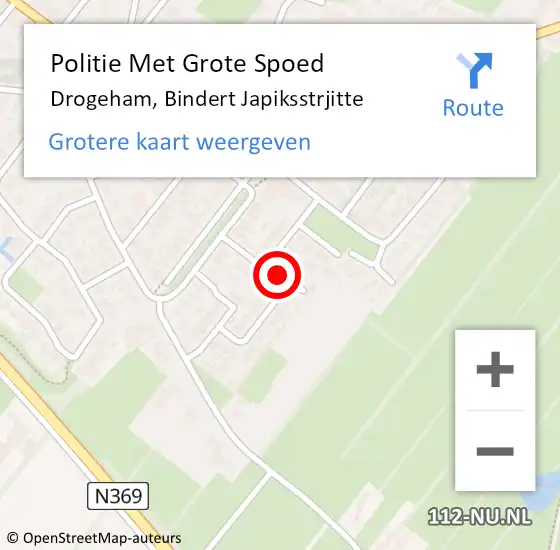 Locatie op kaart van de 112 melding: Politie Met Grote Spoed Naar Drogeham, Bindert Japiksstrjitte op 13 juni 2021 12:20
