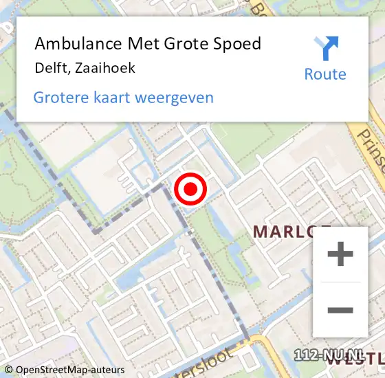 Locatie op kaart van de 112 melding: Ambulance Met Grote Spoed Naar Delft, Zaaihoek op 13 juni 2021 12:27