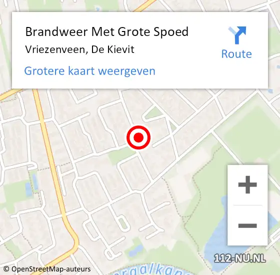 Locatie op kaart van de 112 melding: Brandweer Met Grote Spoed Naar Vriezenveen, De Kievit op 13 juni 2021 12:37