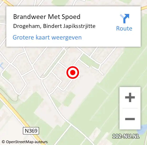 Locatie op kaart van de 112 melding: Brandweer Met Spoed Naar Drogeham, Bindert Japiksstrjitte op 13 juni 2021 12:49