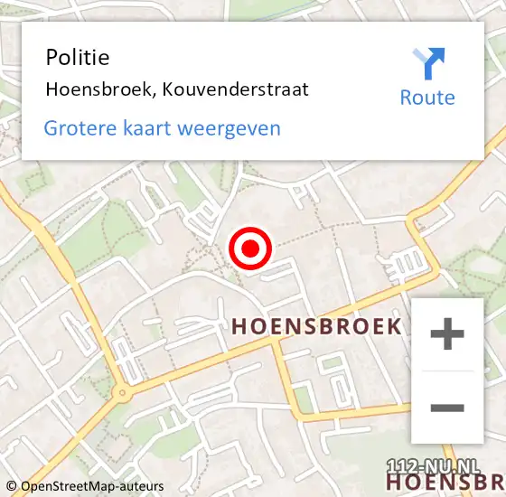 Locatie op kaart van de 112 melding: Politie Hoensbroek, Kouvenderstraat op 13 juni 2021 13:23