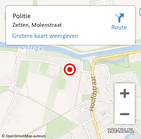 Locatie op kaart van de 112 melding: Politie Zetten, Molenstraat op 13 juni 2021 13:28