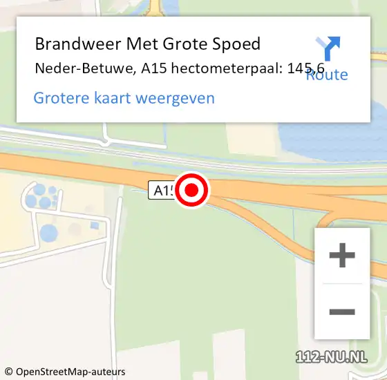 Locatie op kaart van de 112 melding: Brandweer Met Grote Spoed Naar Neder-Betuwe, A15 hectometerpaal: 145,6 op 13 juni 2021 13:31