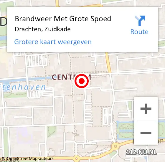 Locatie op kaart van de 112 melding: Brandweer Met Grote Spoed Naar Drachten, Zuidkade op 13 juni 2021 13:33