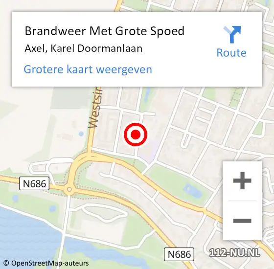 Locatie op kaart van de 112 melding: Brandweer Met Grote Spoed Naar Axel, Karel Doormanlaan op 13 juni 2021 13:46