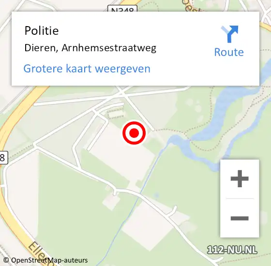 Locatie op kaart van de 112 melding: Politie Dieren, Arnhemsestraatweg op 13 juni 2021 13:50