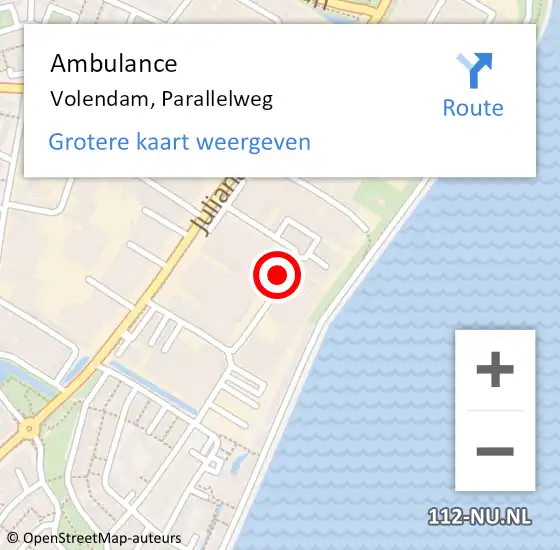 Locatie op kaart van de 112 melding: Ambulance Volendam, Parallelweg op 13 juni 2021 13:54