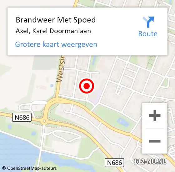 Locatie op kaart van de 112 melding: Brandweer Met Spoed Naar Axel, Karel Doormanlaan op 13 juni 2021 14:14