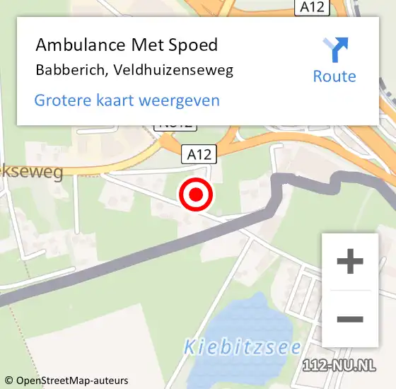 Locatie op kaart van de 112 melding: Ambulance Met Spoed Naar Babberich, Veldhuizenseweg op 13 juni 2021 14:18