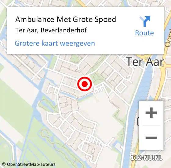 Locatie op kaart van de 112 melding: Ambulance Met Grote Spoed Naar Ter Aar, Beverlanderhof op 13 juni 2021 14:42