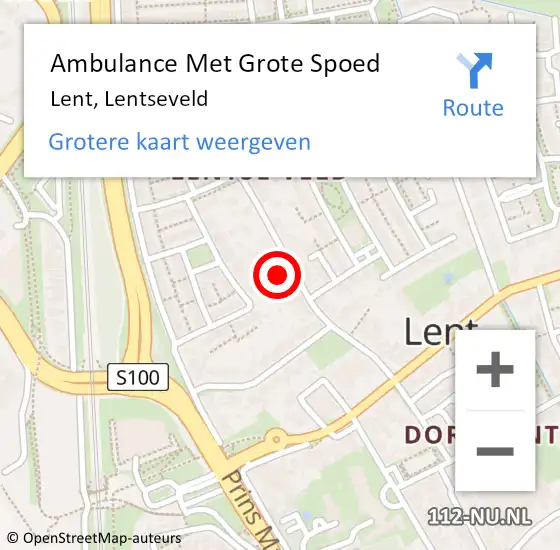 Locatie op kaart van de 112 melding: Ambulance Met Grote Spoed Naar Lent, Lentseveld op 13 juni 2021 14:44