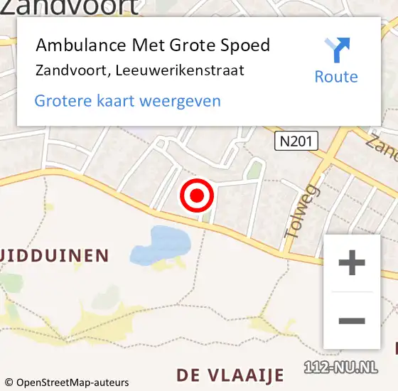 Locatie op kaart van de 112 melding: Ambulance Met Grote Spoed Naar Zandvoort, Leeuwerikenstraat op 13 juni 2021 15:10