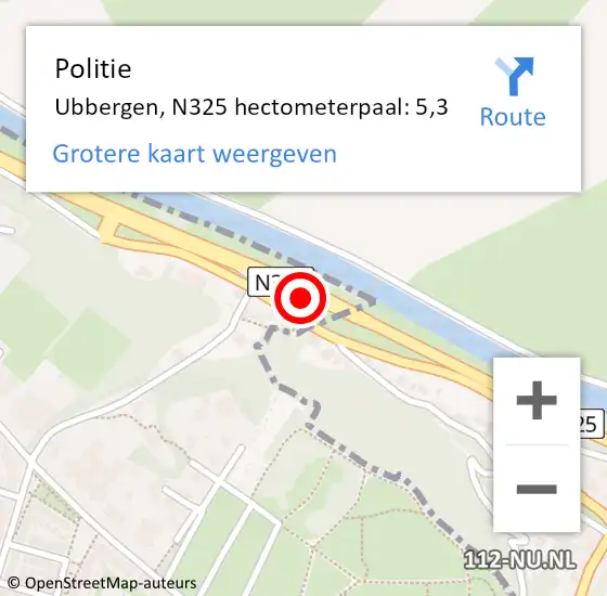 Locatie op kaart van de 112 melding: Politie Ubbergen, N325 hectometerpaal: 5,3 op 13 juni 2021 15:14