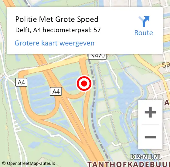 Locatie op kaart van de 112 melding: Politie Met Grote Spoed Naar Delft, A4 hectometerpaal: 57 op 13 juni 2021 15:50