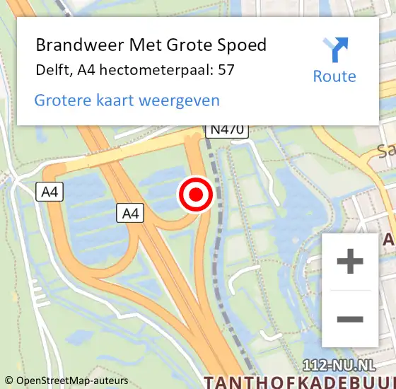 Locatie op kaart van de 112 melding: Brandweer Met Grote Spoed Naar Delft, A4 hectometerpaal: 57 op 13 juni 2021 15:51