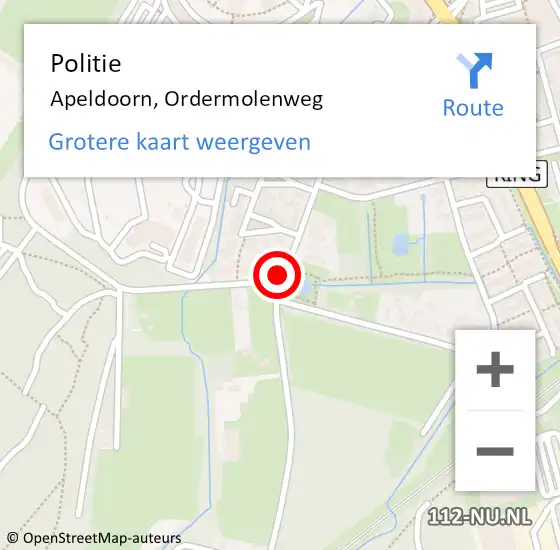 Locatie op kaart van de 112 melding: Politie Apeldoorn, Ordermolenweg op 13 juni 2021 16:46