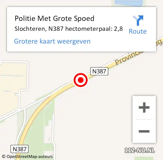 Locatie op kaart van de 112 melding: Politie Met Grote Spoed Naar Slochteren, N387 hectometerpaal: 2,8 op 13 juni 2021 16:50