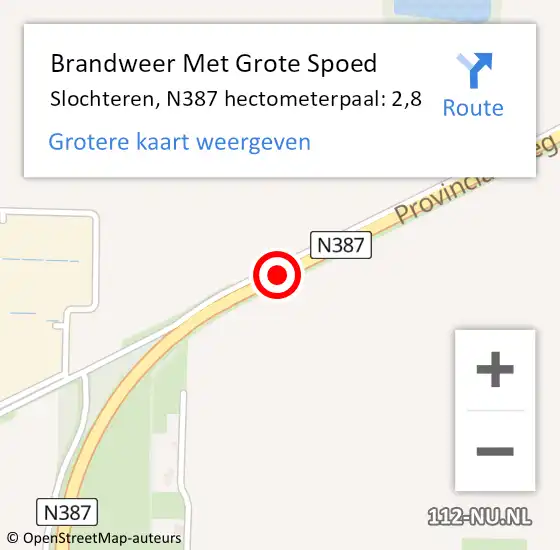 Locatie op kaart van de 112 melding: Brandweer Met Grote Spoed Naar Slochteren, N387 hectometerpaal: 2,8 op 13 juni 2021 16:50