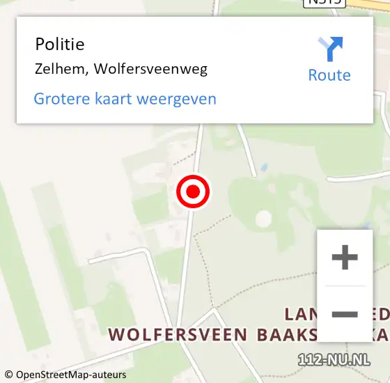 Locatie op kaart van de 112 melding: Politie Zelhem, Wolfersveenweg op 13 juni 2021 17:04