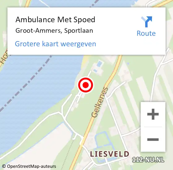 Locatie op kaart van de 112 melding: Ambulance Met Spoed Naar Groot-Ammers, Sportlaan op 13 juni 2021 17:07