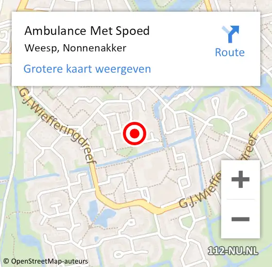 Locatie op kaart van de 112 melding: Ambulance Met Spoed Naar Weesp, Nonnenakker op 13 juni 2014 09:06