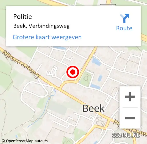 Locatie op kaart van de 112 melding: Politie Beek, Verbindingsweg op 13 juni 2021 18:51