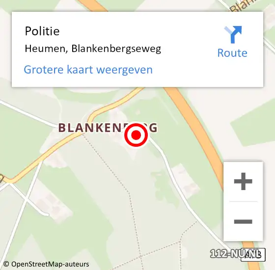 Locatie op kaart van de 112 melding: Politie Heumen, Blankenbergseweg op 13 juni 2021 18:57