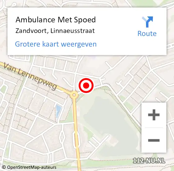 Locatie op kaart van de 112 melding: Ambulance Met Spoed Naar Zandvoort, Linnaeusstraat op 13 juni 2021 19:28