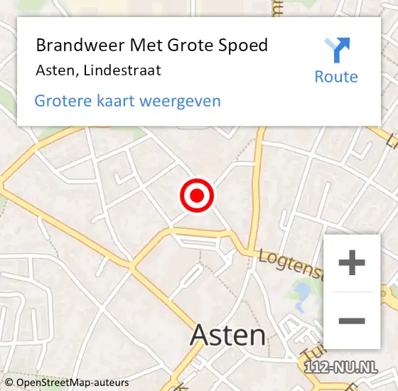 Locatie op kaart van de 112 melding: Brandweer Met Grote Spoed Naar Asten, Lindestraat op 13 juni 2021 19:35