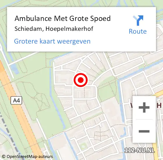 Locatie op kaart van de 112 melding: Ambulance Met Grote Spoed Naar Schiedam, Hoepelmakerhof op 13 juni 2021 20:04