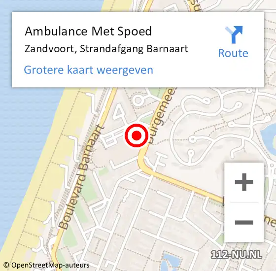 Locatie op kaart van de 112 melding: Ambulance Met Spoed Naar Zandvoort, Strandafgang Barnaart op 13 juni 2021 20:08