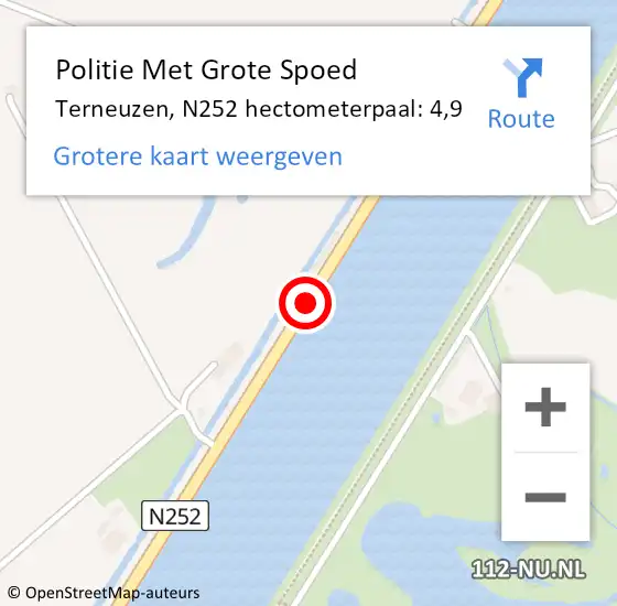 Locatie op kaart van de 112 melding: Politie Met Grote Spoed Naar Terneuzen, N252 hectometerpaal: 4,9 op 13 juni 2021 20:12