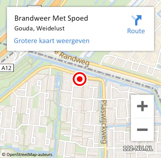 Locatie op kaart van de 112 melding: Brandweer Met Spoed Naar Gouda, Weidelust op 13 juni 2021 20:22