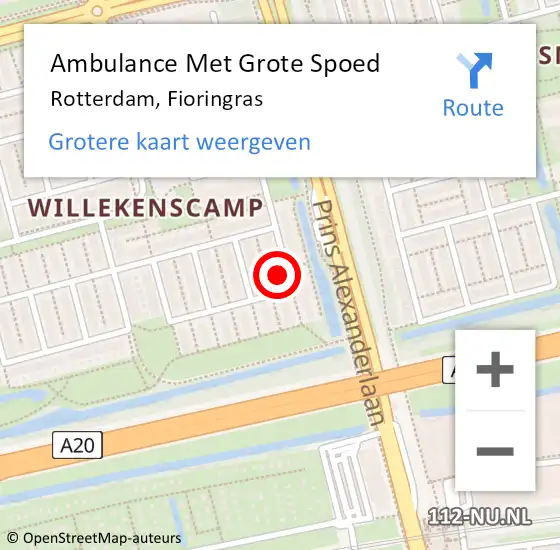Locatie op kaart van de 112 melding: Ambulance Met Grote Spoed Naar Rotterdam, Fioringras op 13 juni 2021 20:44