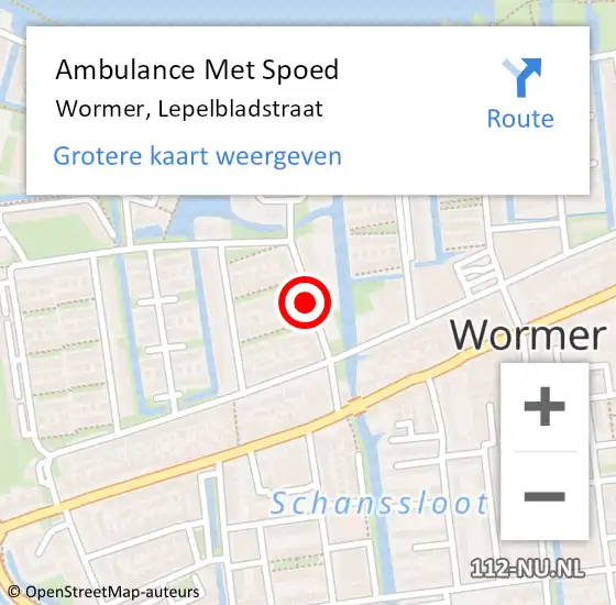 Locatie op kaart van de 112 melding: Ambulance Met Spoed Naar Wormer, Lepelbladstraat op 13 juni 2021 21:08