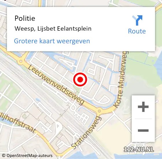 Locatie op kaart van de 112 melding: Politie Weesp, Lijsbet Eelantsplein op 13 juni 2021 21:16