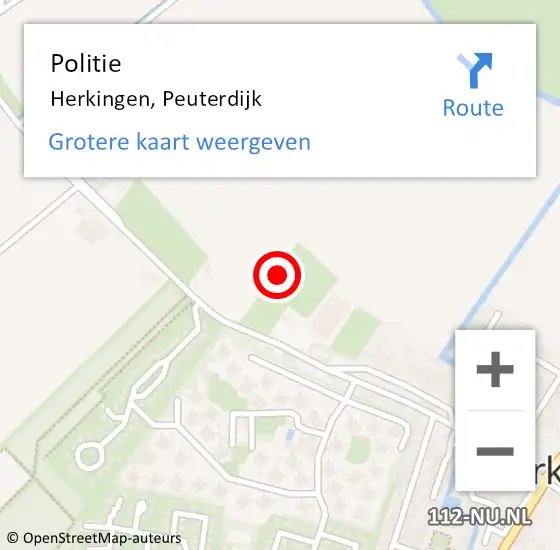 Locatie op kaart van de 112 melding: Politie Herkingen, Peuterdijk op 13 juni 2021 21:49